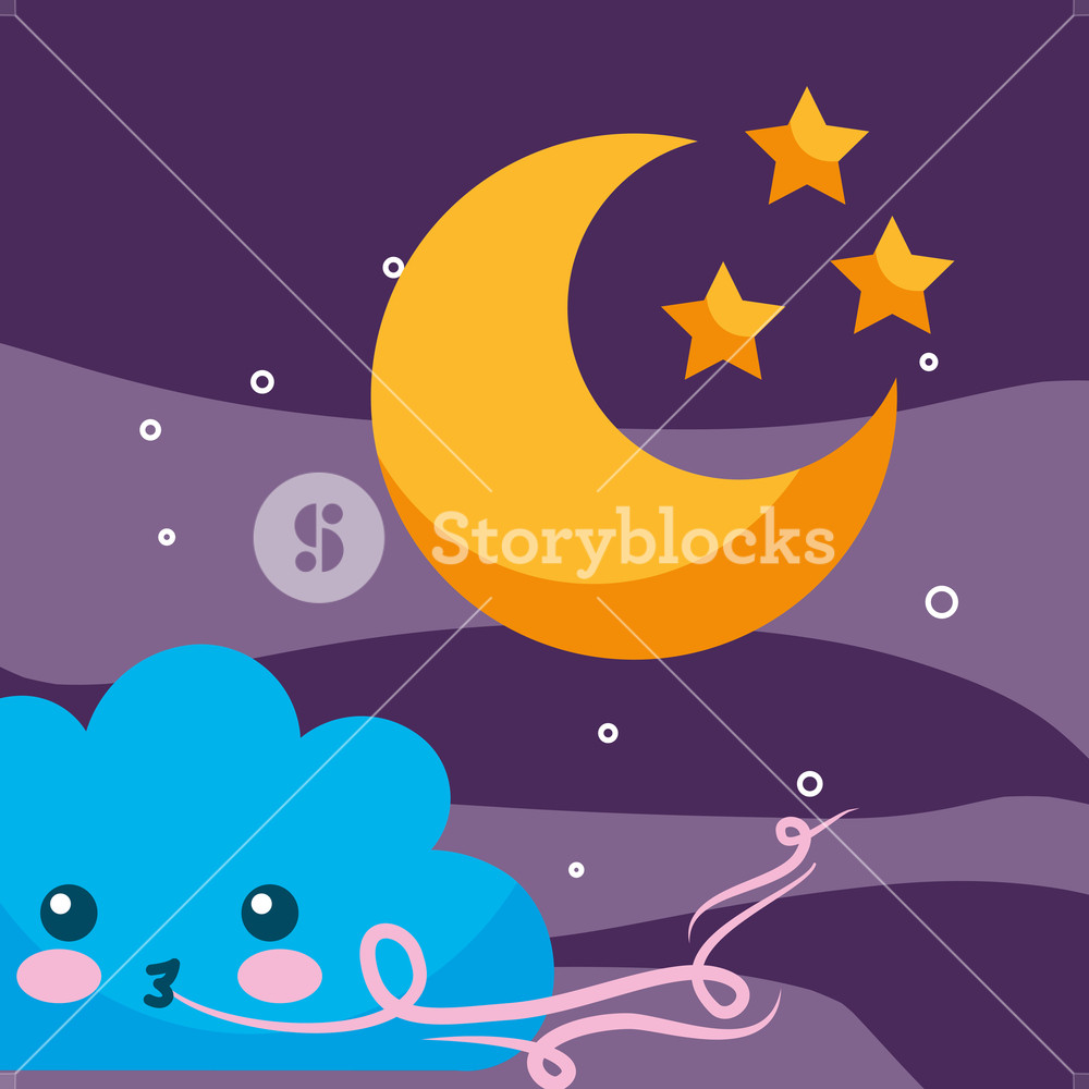Weather Cartoon Cloud Wind Moon And Stars Vector Illustration 1000x1000 Weather Cartoon Cloud Wind Moon And Stars Vector Illustration