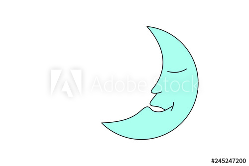500x334 Drawing Of A Crescent Moon Face, Vector Illustration