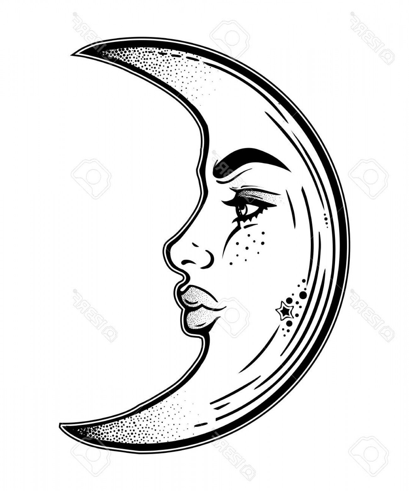 1299x1560 Photostock Vector Romantic Crescent Moon As A Beautiful Woman Face