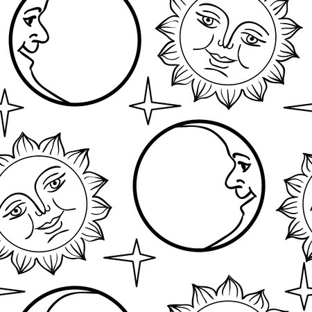 450x450 Seamless Wallpaper The Moon And Sun With Faces Vector Background