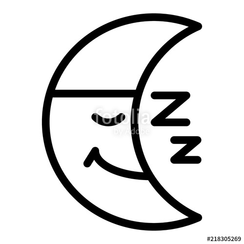 500x500 Sleeping Moon Line Icon Moon Face Vector Illustration Isolated