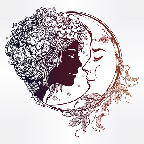 500x500 Moon With Woman Face Vector Desgin Free Download