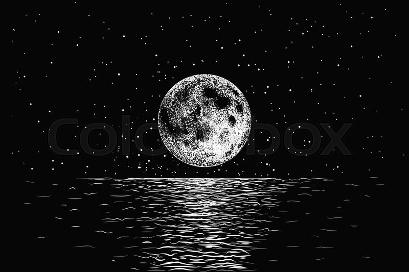800x533 Moon Reflecting In A Sea Dotwork Hand Stock Vector Colourbox