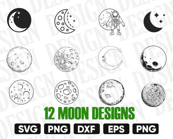 570x456 Moon Moon Vector Moon Silhouette Moon Stencil Moon Etsy