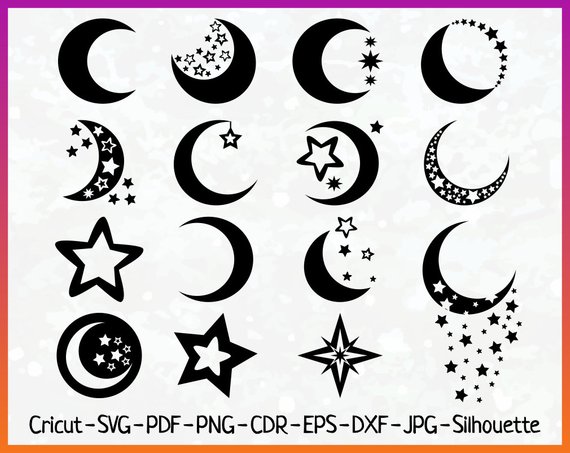 570x453 Moon Moon Bundle Star Lunar Silhouette Vector Clipart Art