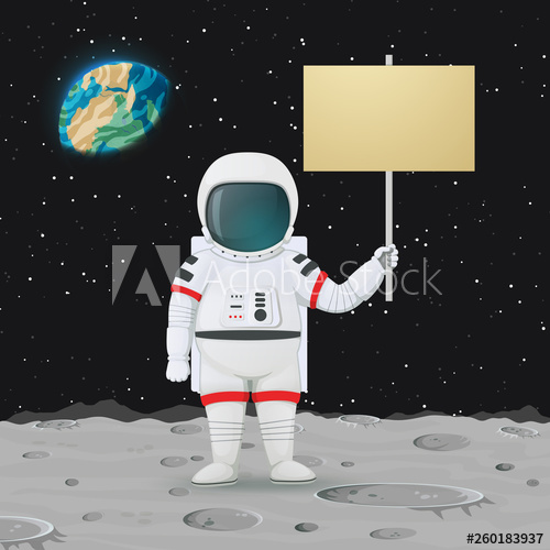 500x500 Vector Illustration Astronaut Standing On The Moon Surface