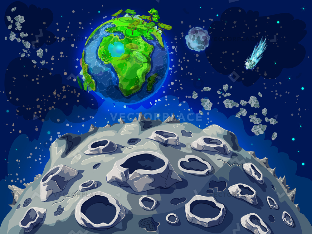 1000x750 Cartoon Colorful Space Landscape Template Moon Vector Illustration