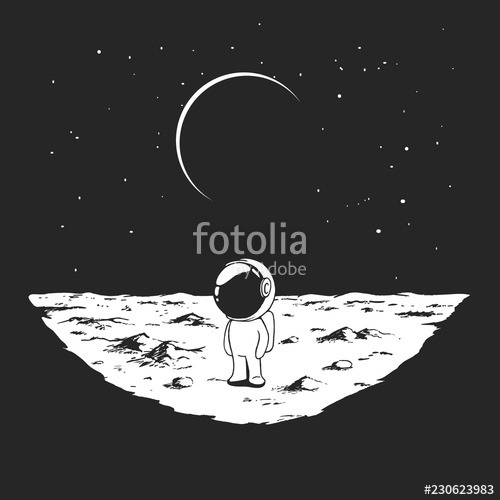 500x500 Cute Astronaut Stands Alone On Moon Surface Prints Design Hand