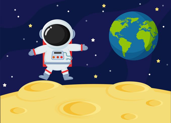 678x490 Cute Cartoon Space Astronauts Explore The Earth's Moon Surface