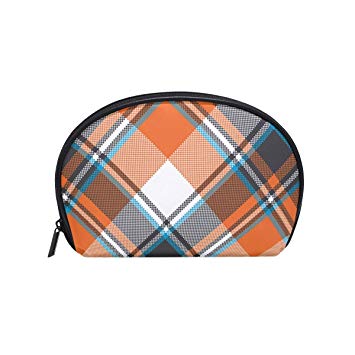 355x355 Half Moon Cosmetic Makeup Bag Orange Plaid Texture
