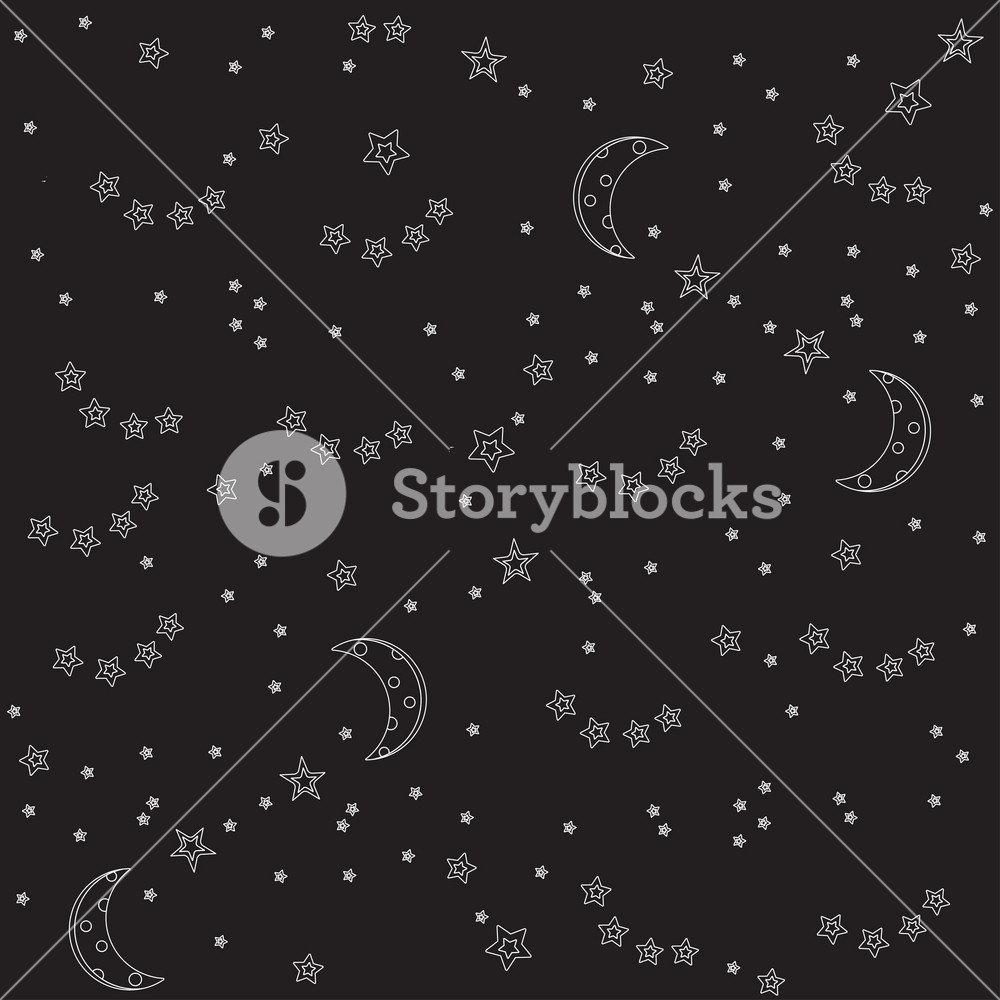 1000x1000 Night Sky Background With Moon And Stars Vector Seamless Texture