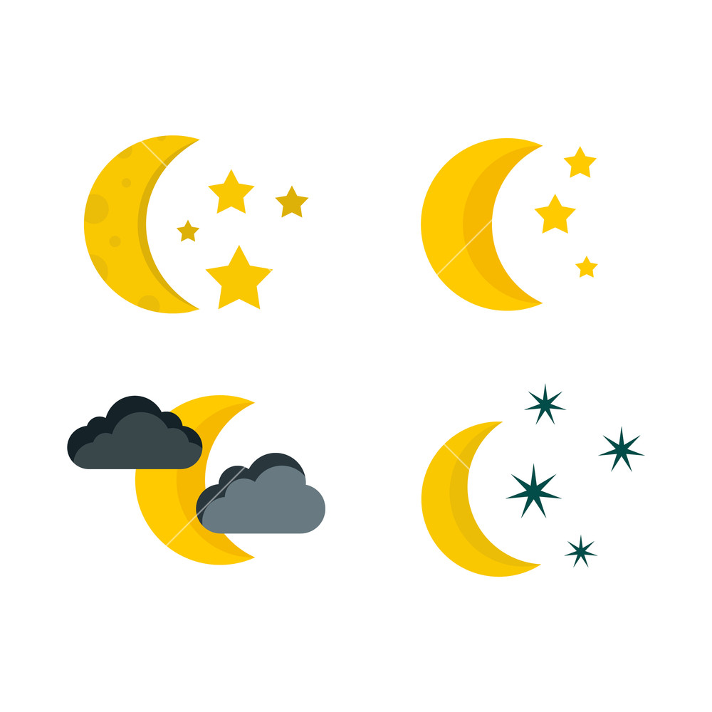 1000x1000 Moon Icon Set Flat Set Of Moon Vector Icons For Web Design