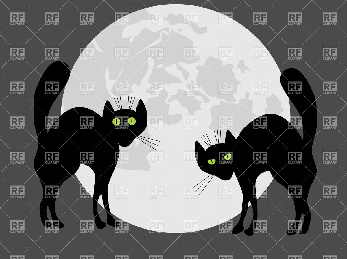 1200x896 Silhouettes Of Black Cats Over Night Background With Full Moon
