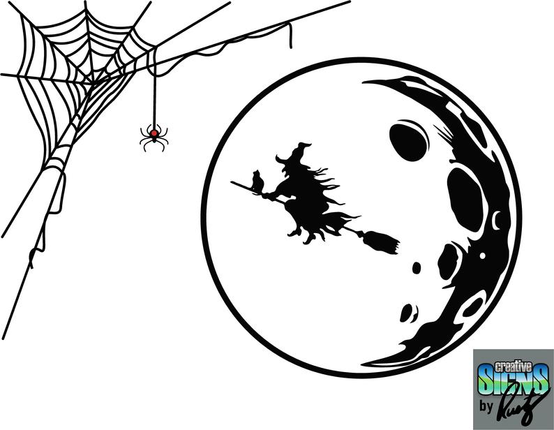 794x616 Vinyl Ready Halloween Spider Web Moon Vector Graphic Etsy
