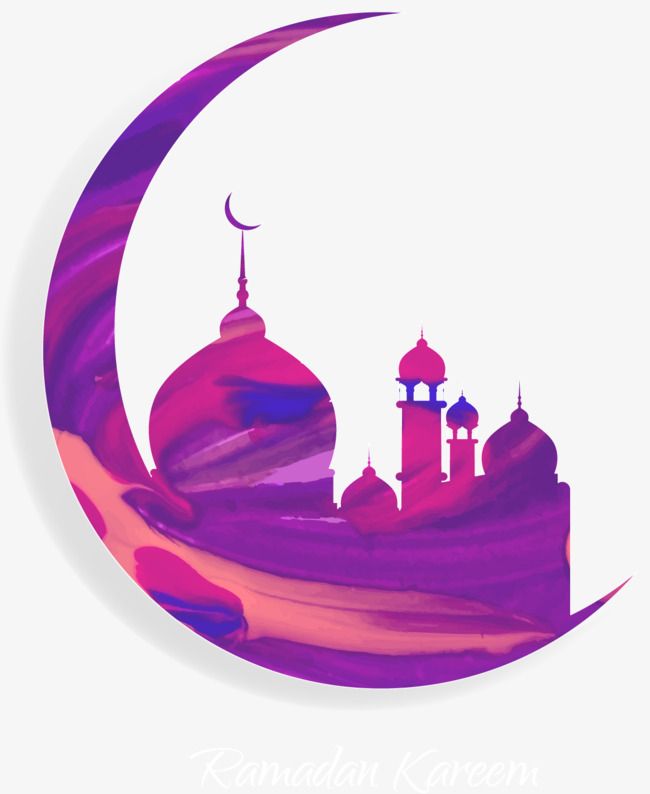 650x794 Vector Painted Purple Moon And Islam Mosque, Vector, Hand Painted