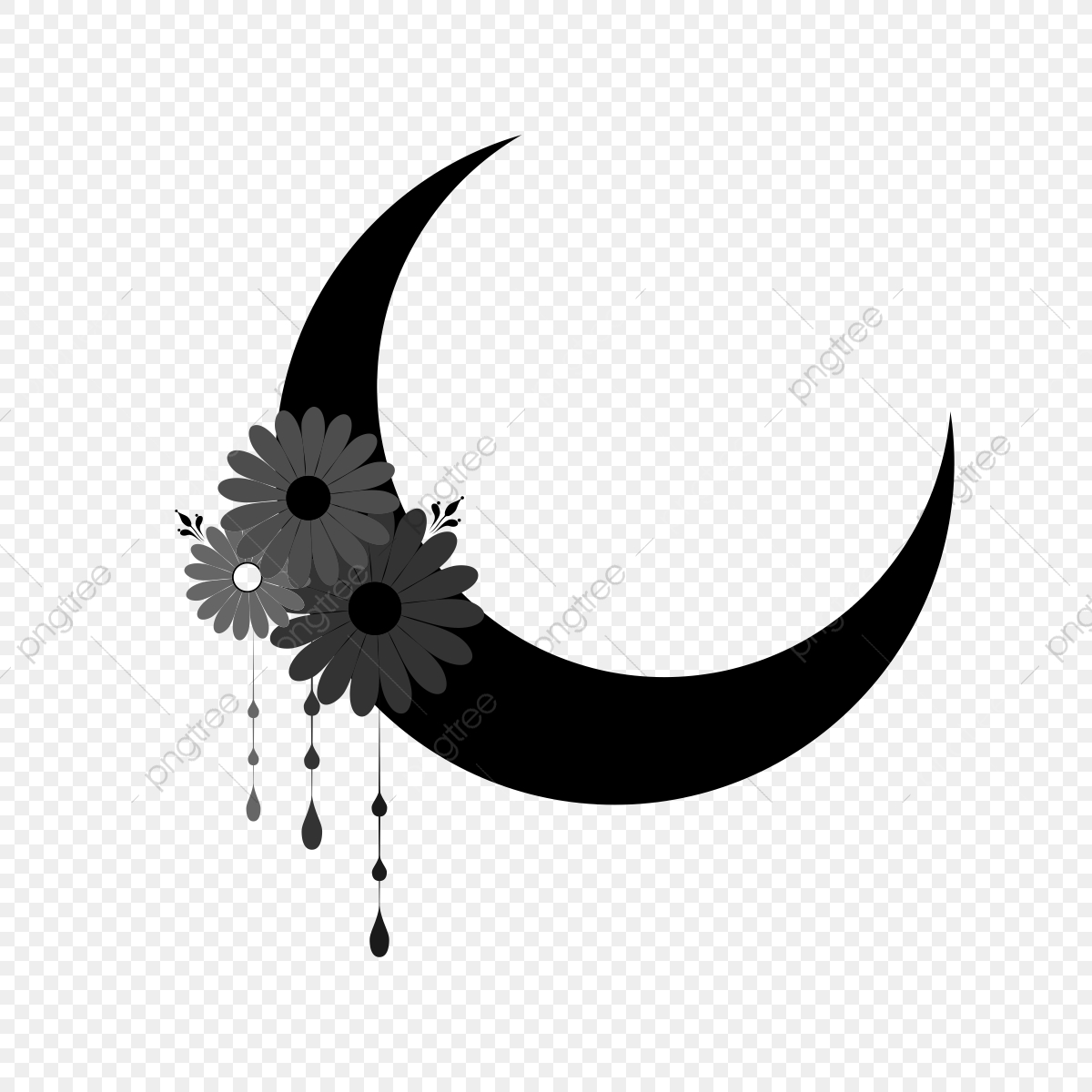 1200x1200 Black Moon Background, Moon, Flower, Moon Vector Png Transparent