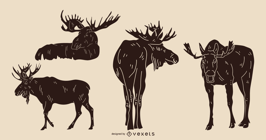 900x475 Moose Silhouette With Detail Set