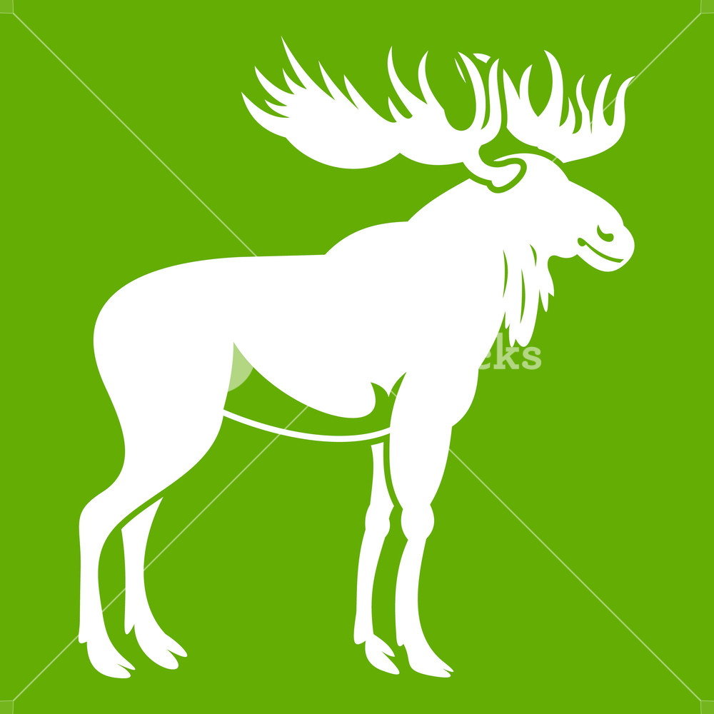 1000x1000 Moose Icon White Isolated On Green Background Vector Illustration