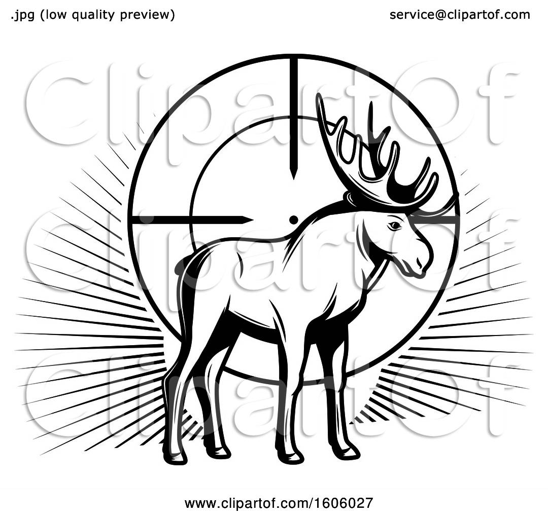 1080x1024 Clipart Of A Black And White Moose Hunting Design