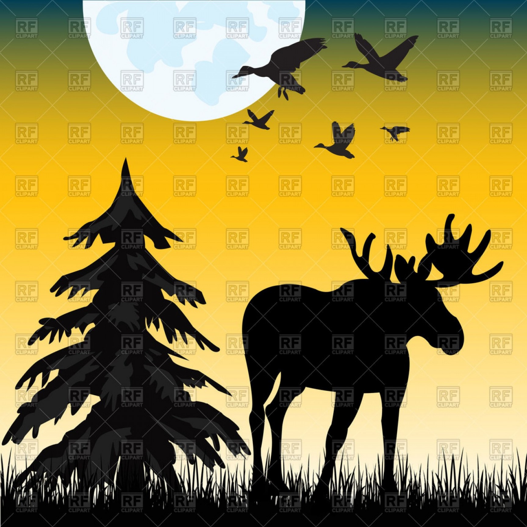 1728x1728 Hand Drawn Landscape With Moose Vector Clipart Soidergi