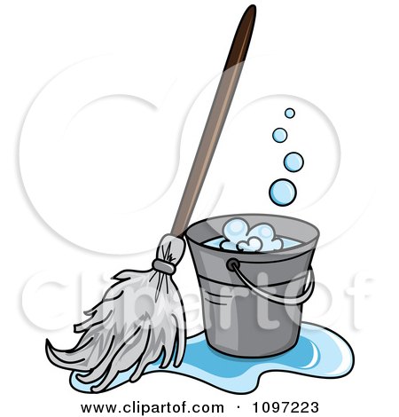 450x470 Clipart Mop In A Puddle Resting Against A Cleaning Bucket