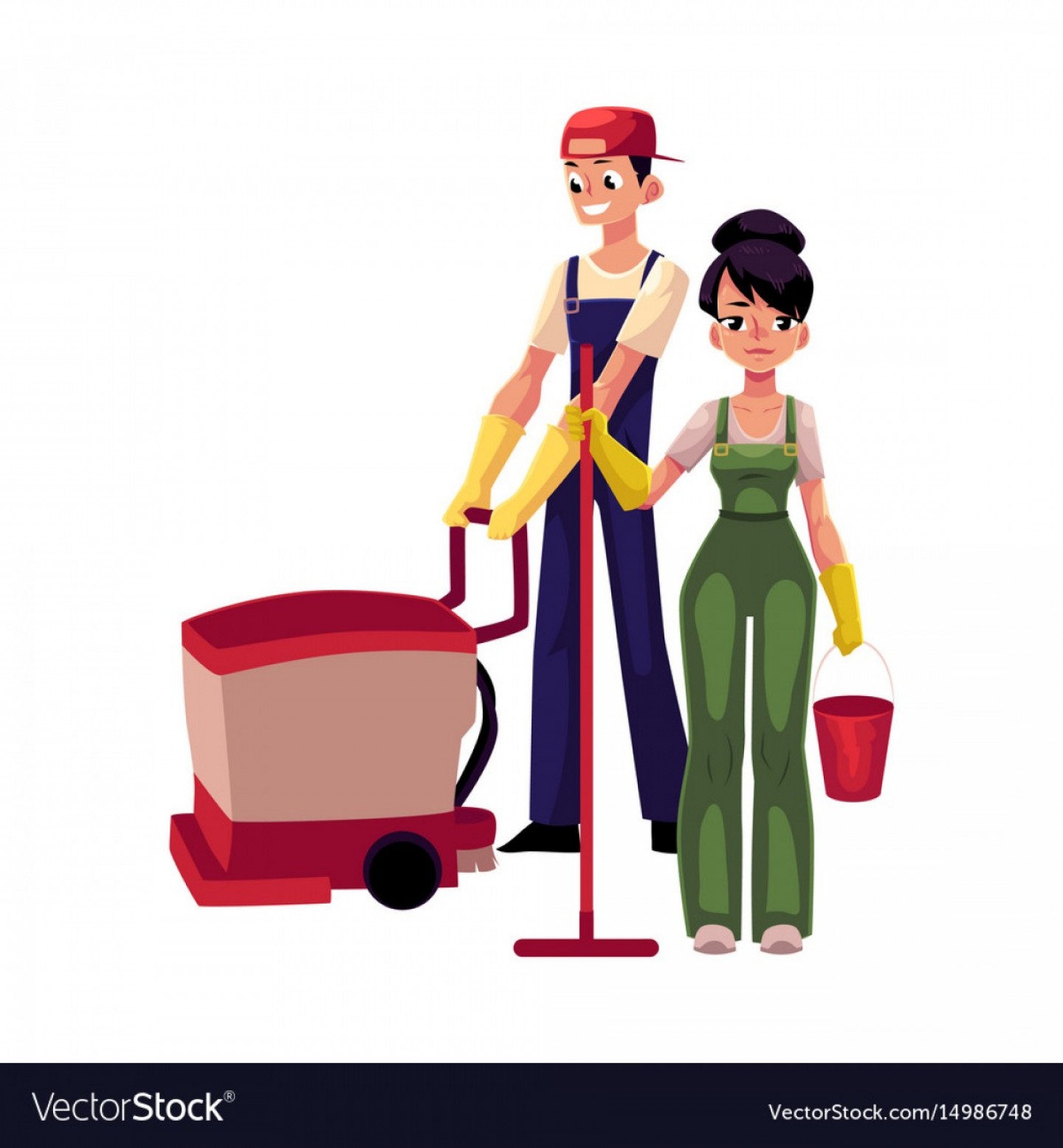 1440x1555 Girl With Mop And Bucket Man Using Floor Cleaning Vector
