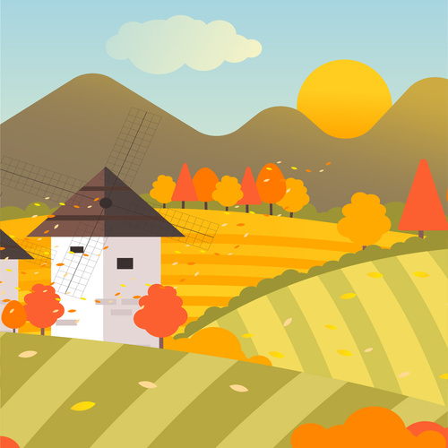 500x500 Morning Vector Illustration In Autumn Field Free Download