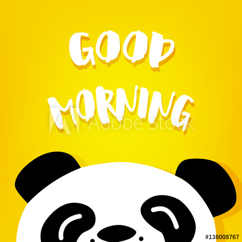 500x500 Panda Says Good Morning Vector Cartoon Bear On Yellow Background