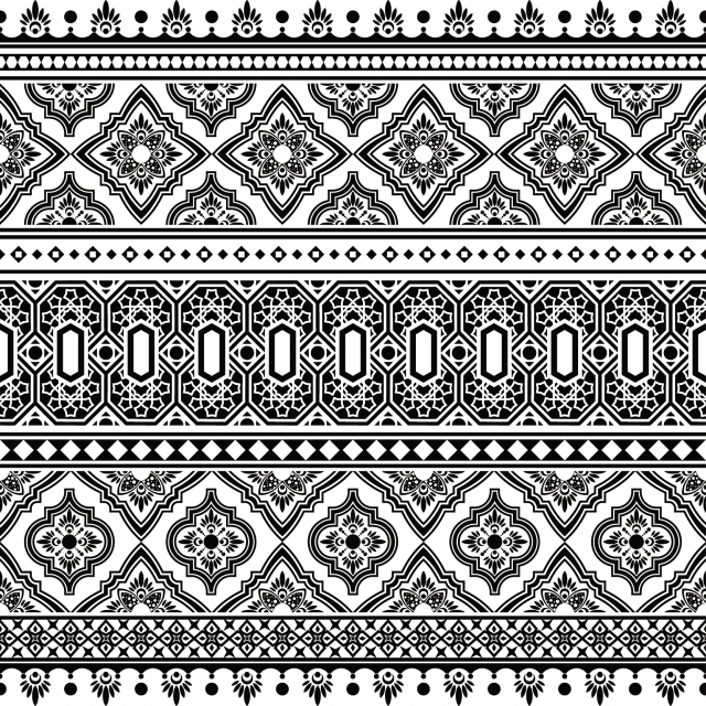 640x640 Persian Ethnic Seamless Pattern Vector In Black And White Color