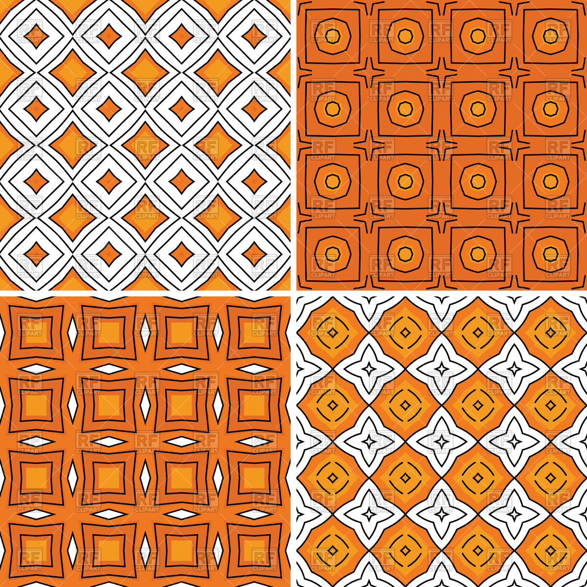 1200x1200 Set Of Orange Seamless Pattern, Moroccan Tiles Vector Image