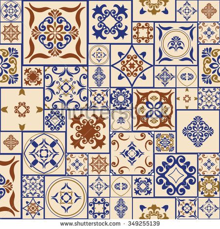 450x470 Tile Pattern From Retro Blue Orange Beige Style Moroccan Tiles