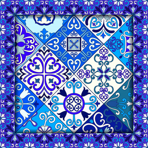 626x626 Blue And White Morocco Tiles Seamless Pattern Vector Premium