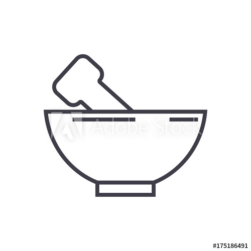 500x500 Mortar And Pestle Vector Line Icon, Sign, Illustration On White