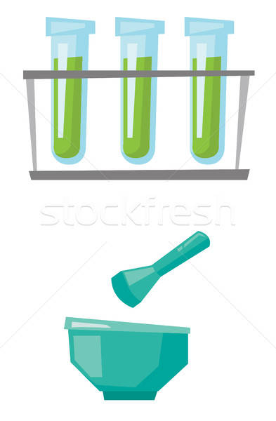 393x600 Laboratory Glassware With Mortar And Pestle Vector Illustration