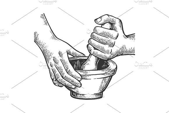 580x387 Mortar And Pestle Engraving Vector Cooking Design Mortar