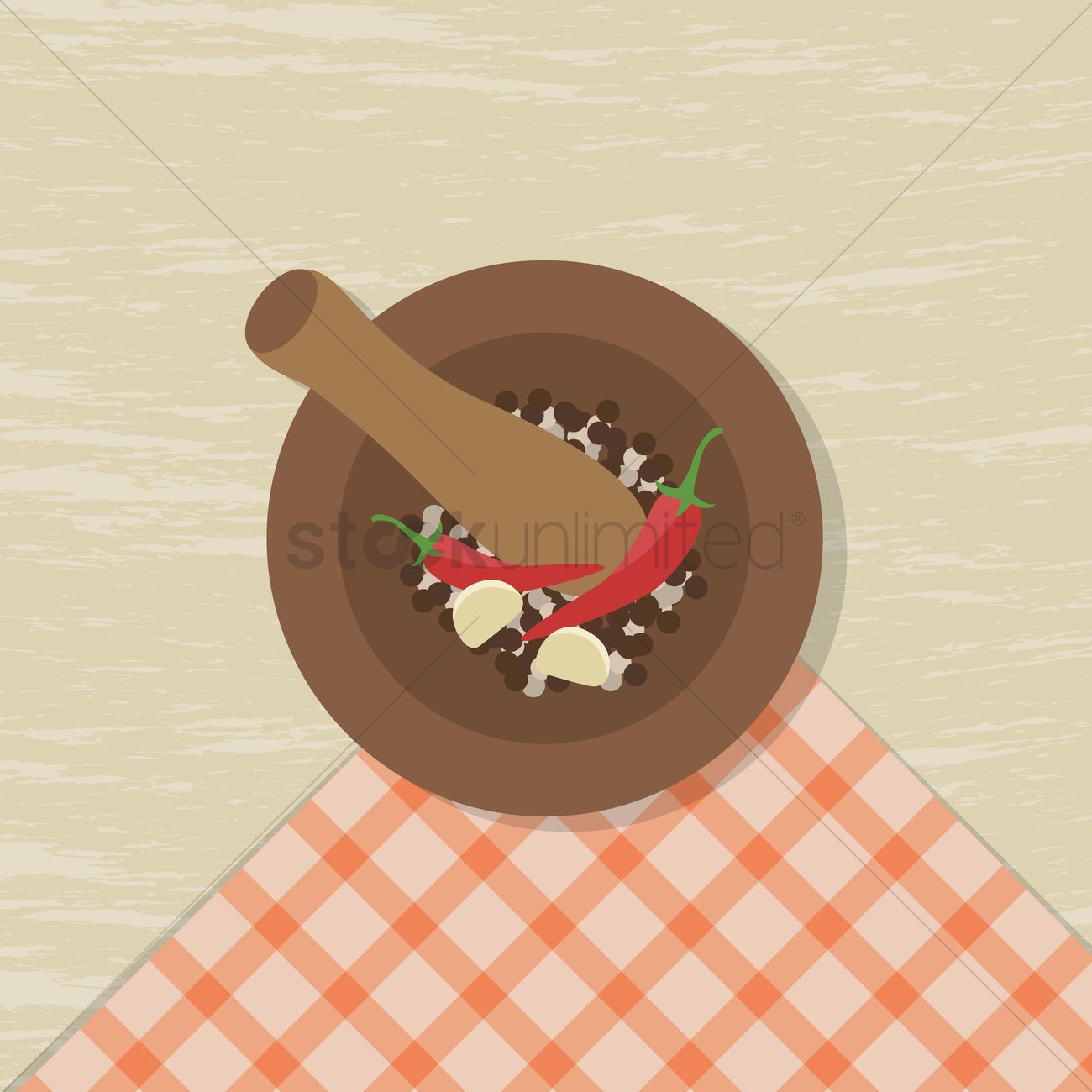 1300x1300 Spices In A Mortar Vector Image