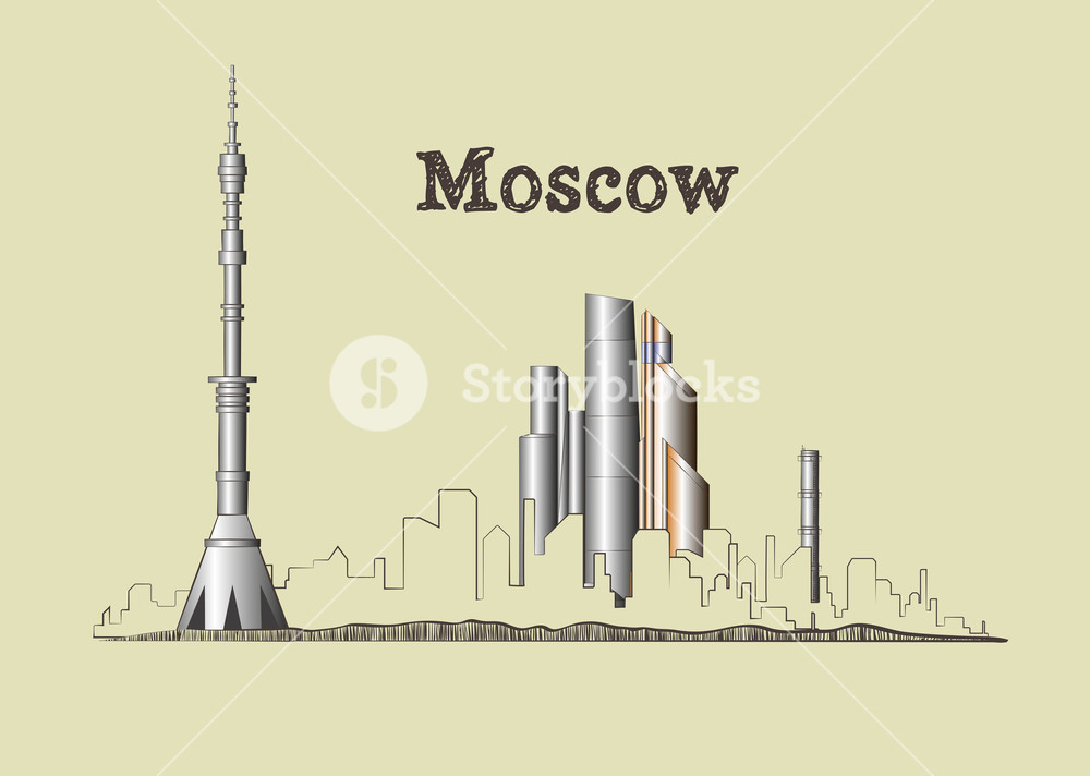 1000x712 Moscow City Linear Russia Landmark, Modern City Skyline, Vector