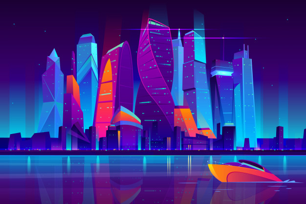626x417 Modern Moscow City Cartoon Vector Night Landscape Vector Free