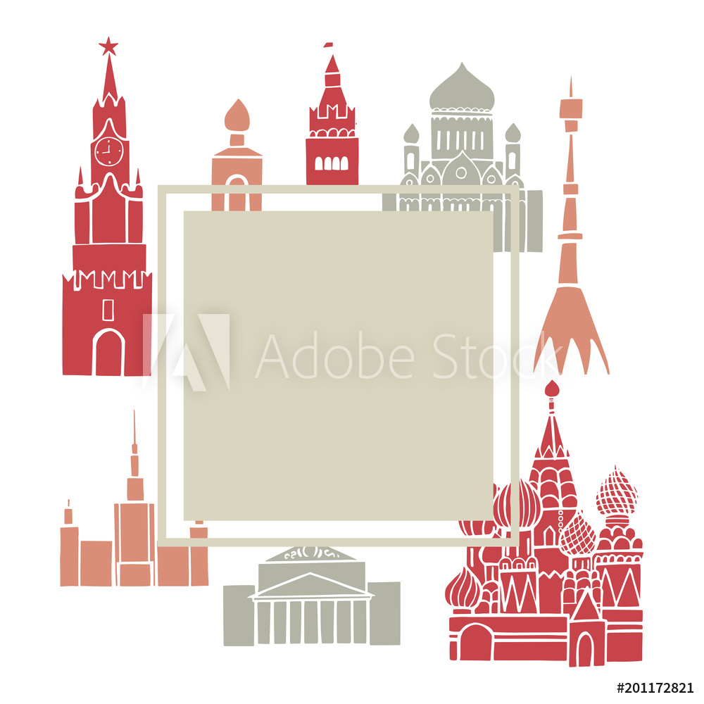 1000x1000 Photo Art Print Moscow Vector Frame With Famous Sights