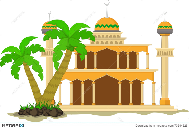 800x547 Muslim Mosque Isolated Flat Facade On White Background Flat