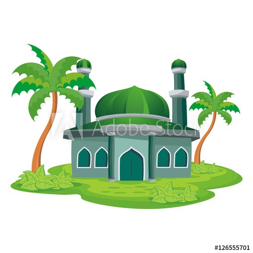500x500 Adorable Mosque Islamic Cartoon With Green Grass