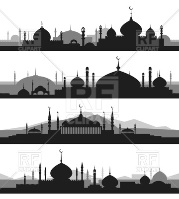360x400 Set Of Islamic Cityscape With Mosque And Minaret Silhouettes