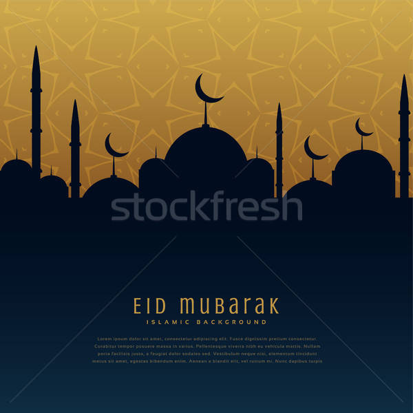 600x600 Eid Mubarak Festival Greeting With Mosque Silhouette Vector