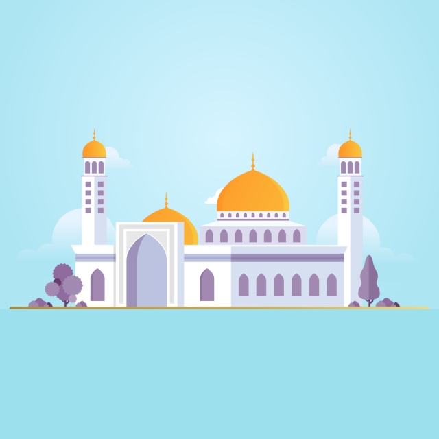 640x640 Islamic Mosque Building Flat Vector Illustration, Mosque, Vector