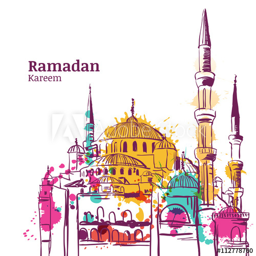 500x500 Ramadan Kareem Holiday Design Watercolor Sketch Illustration