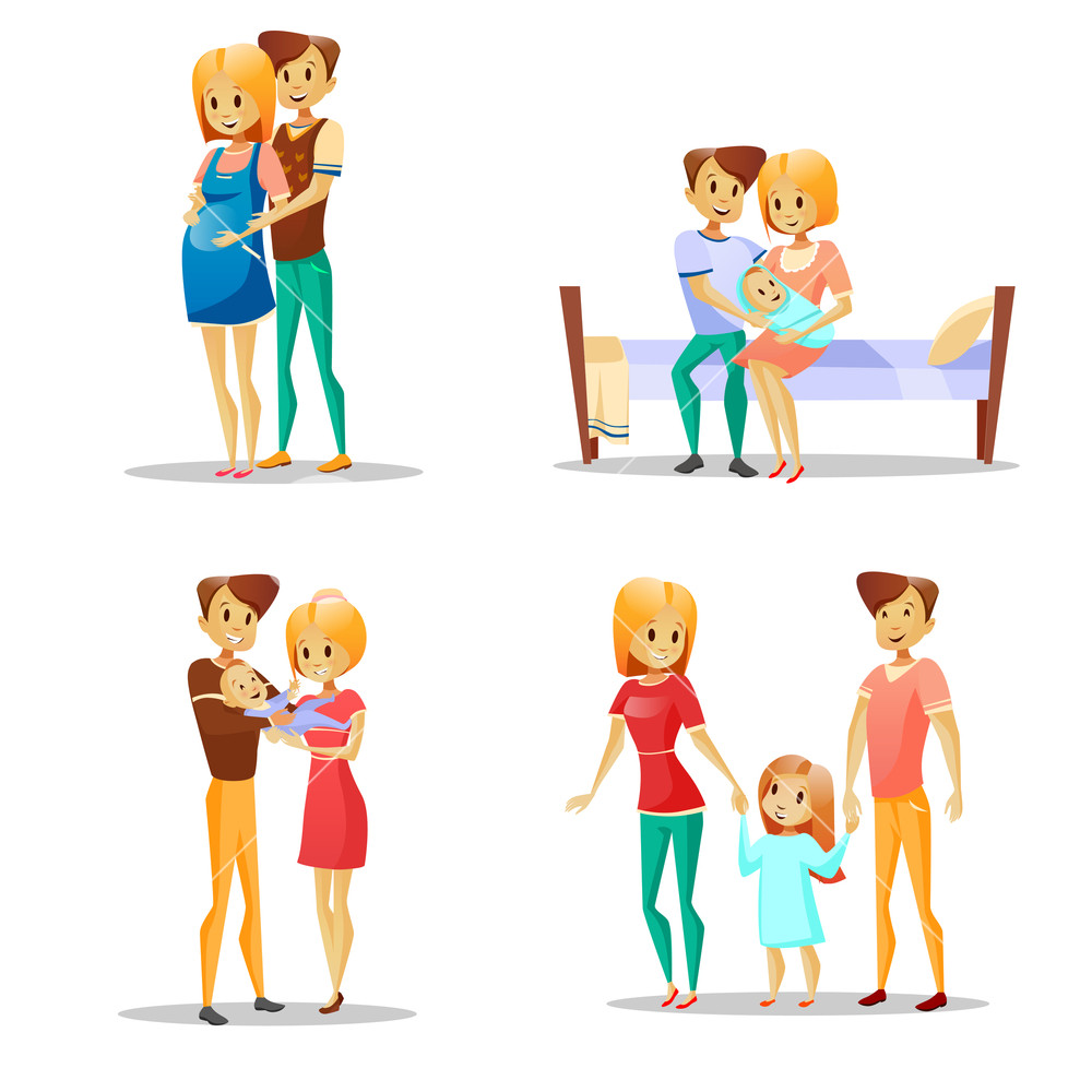 1000x1000 Couple And Child Vector Illustration Of Cartoon Parents With Kid