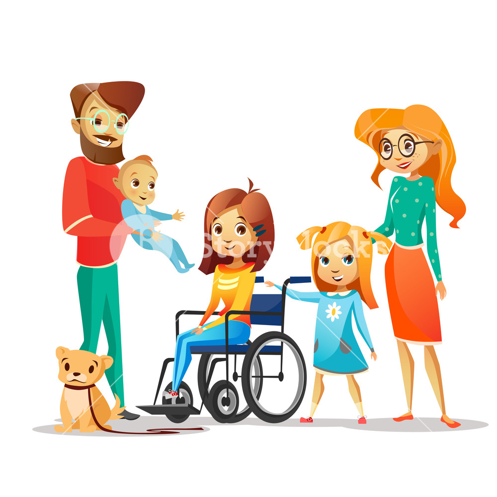 1000x1000 Family And Handicapped Child Vector Illustration Disabled Girl