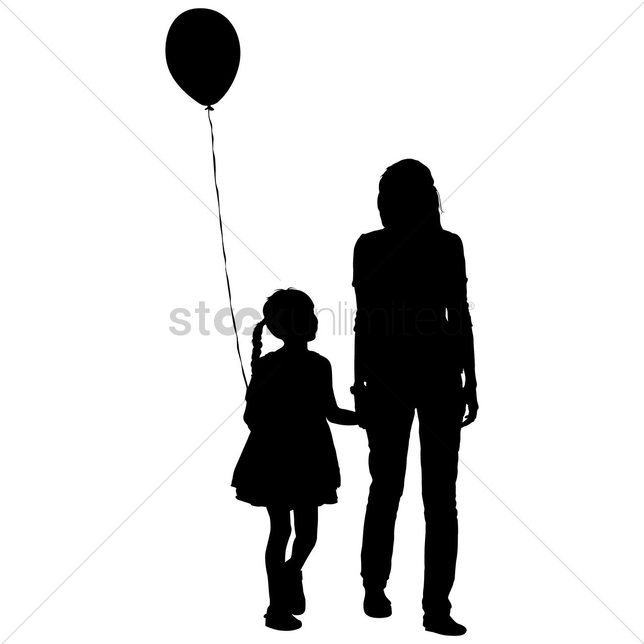 1300x1300 Silhouette Of A Mother And Daughter With Balloon Vector Image