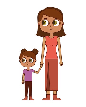 360x450 Mother Holding Hand With Her Daughter Vector Illustration Royalty