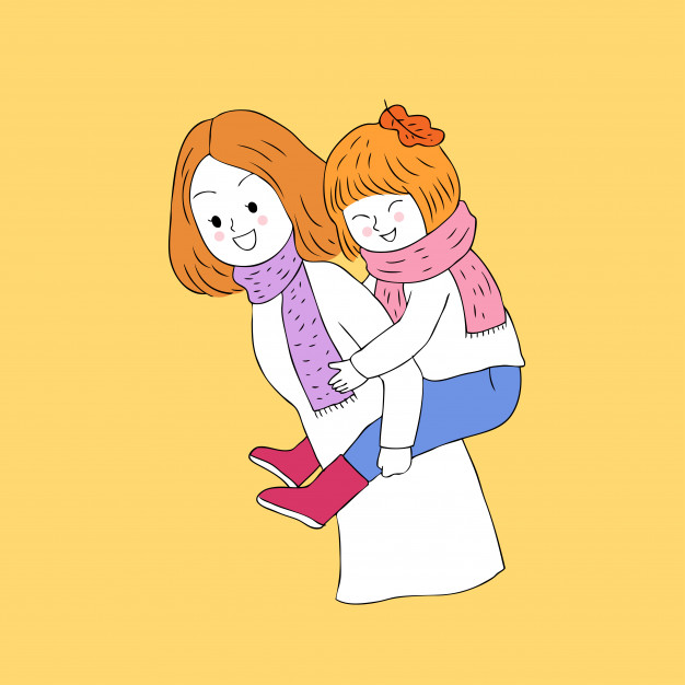 626x626 Cartoon Cute Autumn Mother And Daughter Vector Vector Premium